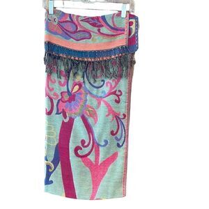 Nantucket Scarf Bohemian Turquoise Purple Double Sided Fringe 54” Wrap Scarf